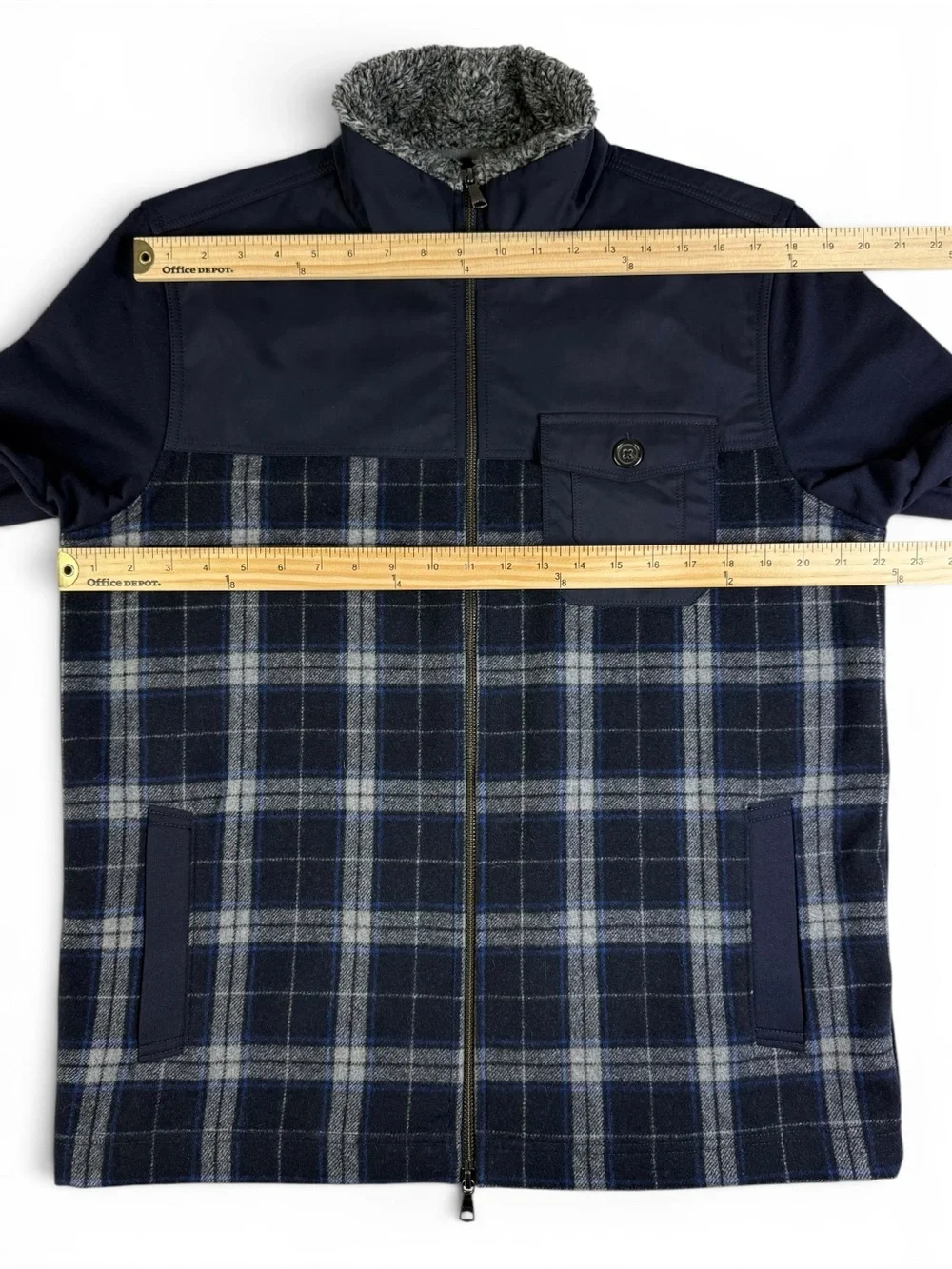 Banana Republic Mixed Media Wool Plaid Jacket Navy Men’s Large